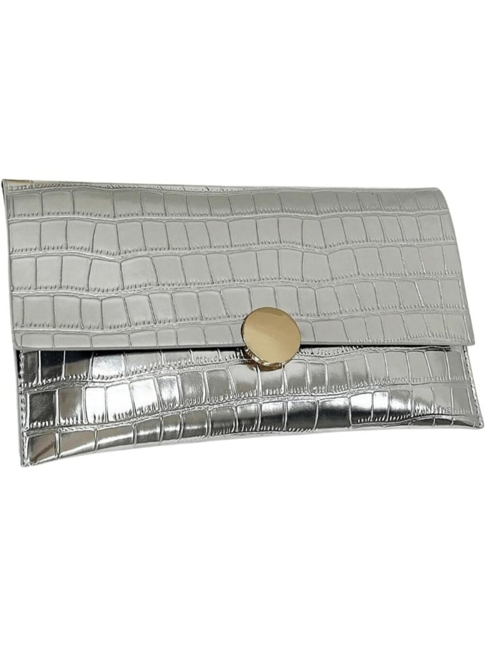 Women's Silver Metallic Envelope Clutch Purse Wedding Formal Events Evening Bag